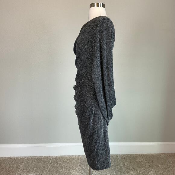 Avery G Black Midi Sheath Cocktail Dress Size 8 Metallic Knit Draped Back - Picture 6 of 14